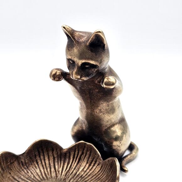 VTG SPI San Francisco Brass Cat Kitty Lotus Flower Trinket Dish Candle Holder - Picture 6 of 10